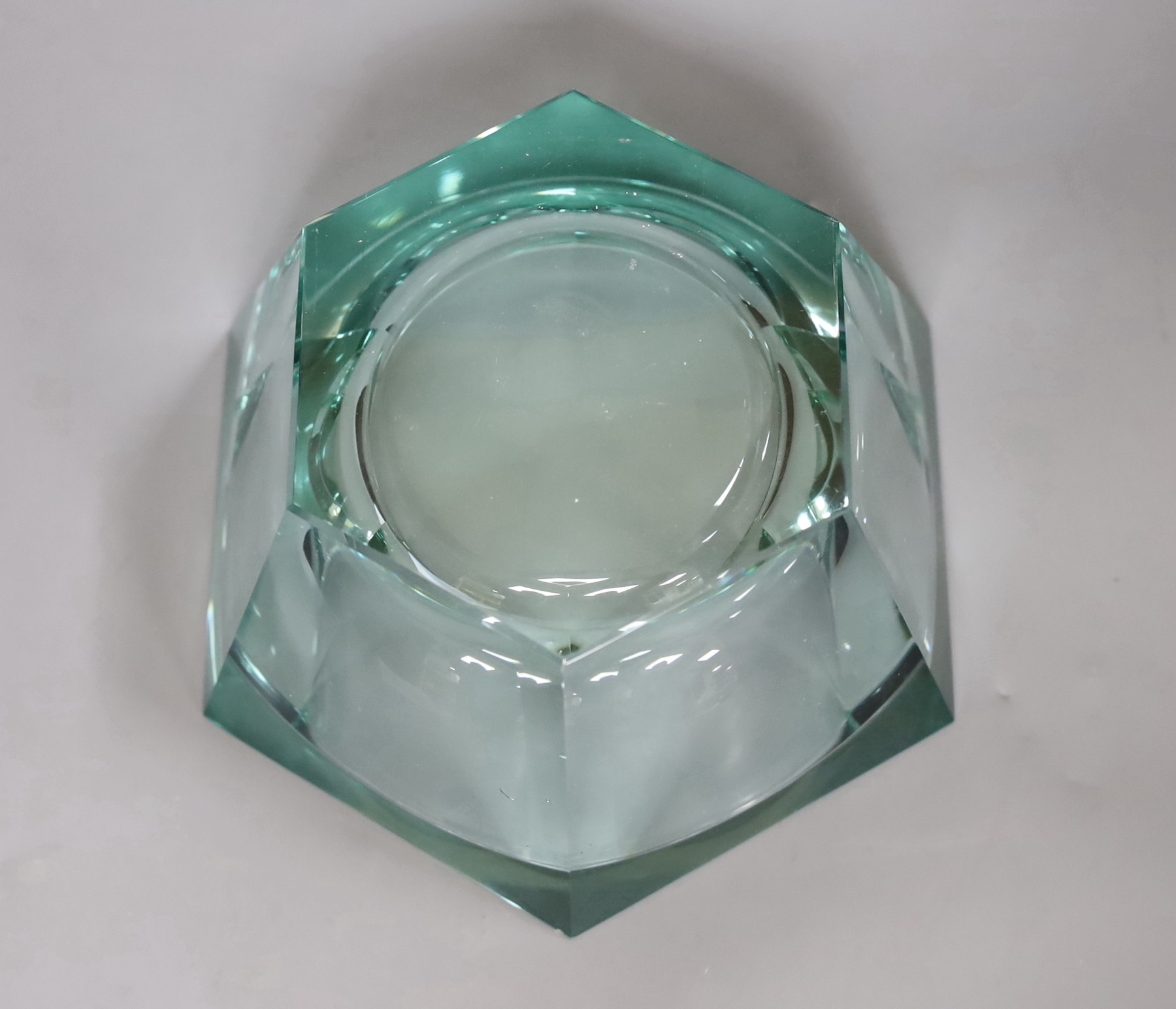 A hexagonal green Moser glass bowl